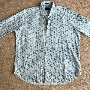 Calder Of Carmel Limited Edition Blue Insect Bug Print Button Down Shirt